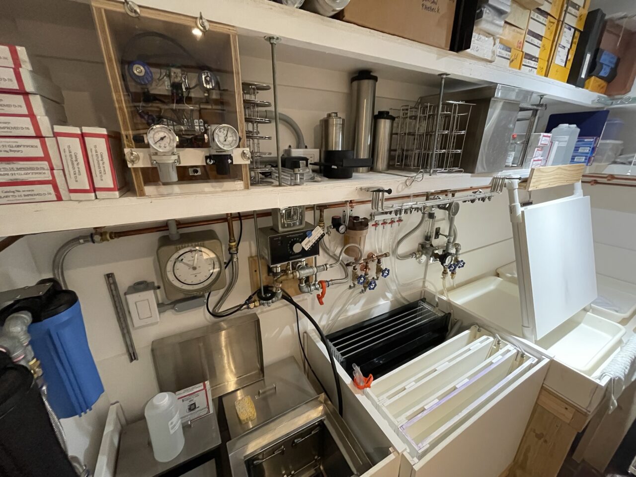 Photographic Processing lab including film processing print processing and custom designed vertical wash tanks